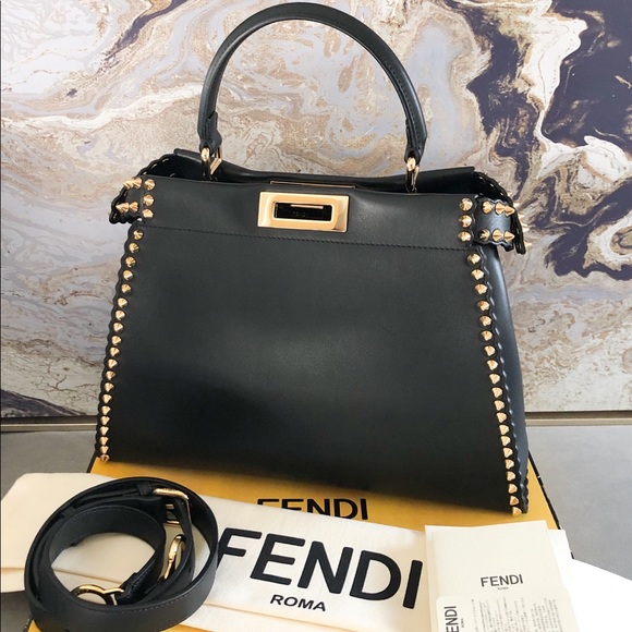 Fendi Medium Regular Studded Peekaboo Satchel Bag - Picture 4 of 8